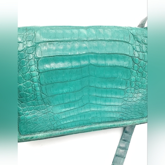 Nancy Gonzalez Green Crocodile Flap Crossbody Luxury Shoulder Bag Purse - Picture 15 of 15